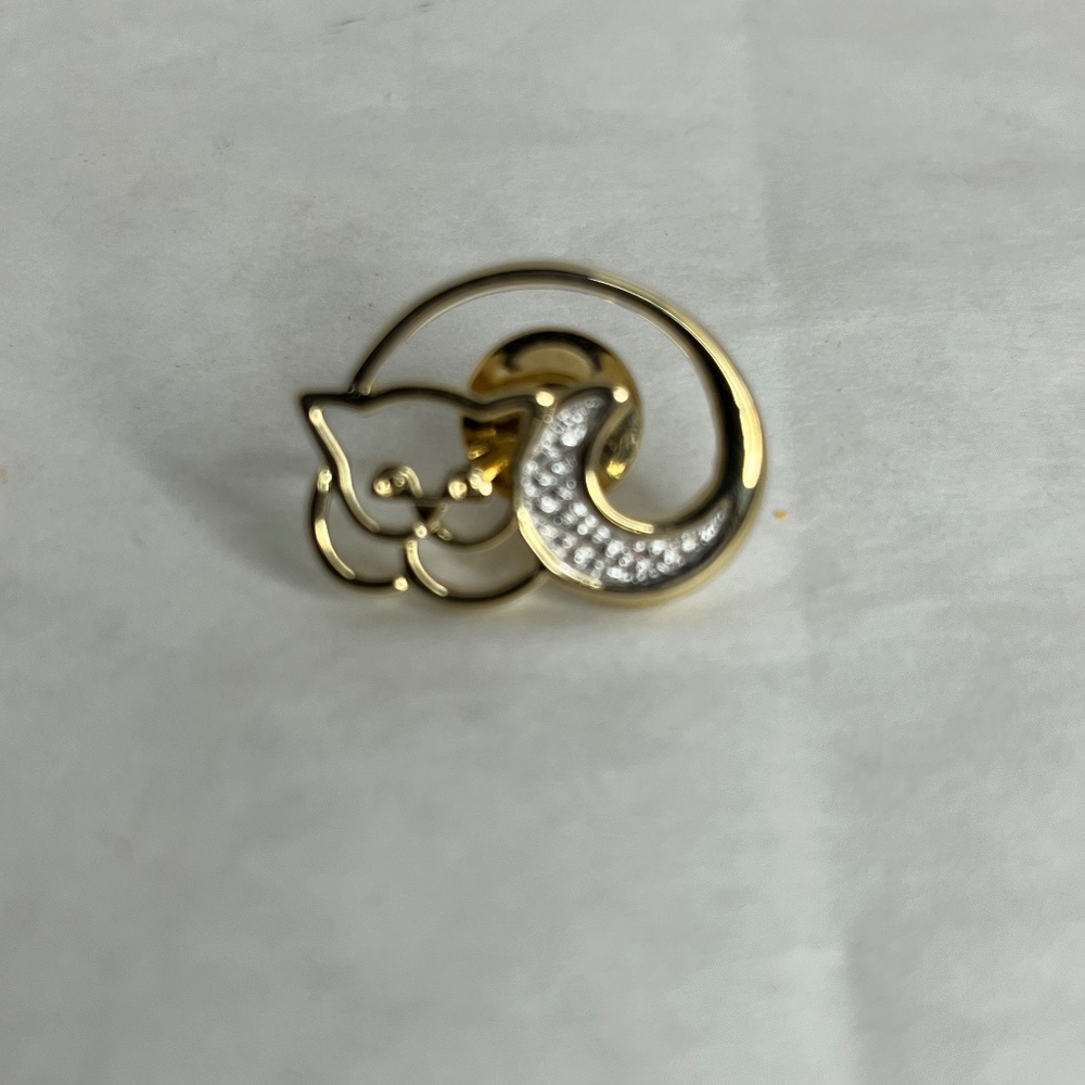 Vintage Avon Cat/Kitten Outline Gold/Silver Tone w/Rhinestones 1980 Pin/Brooch